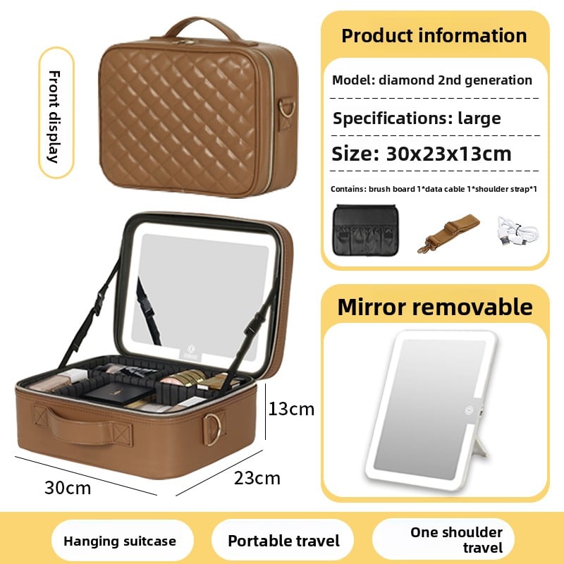 Makeup Bag with Mirror & LED Lamp – All-in-One Lighted Beauty Case for Travel & Home