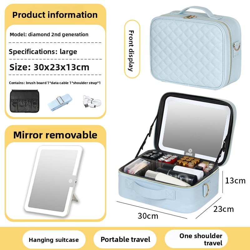 Makeup Bag with Mirror & LED Lamp – All-in-One Lighted Beauty Case for Travel & Home