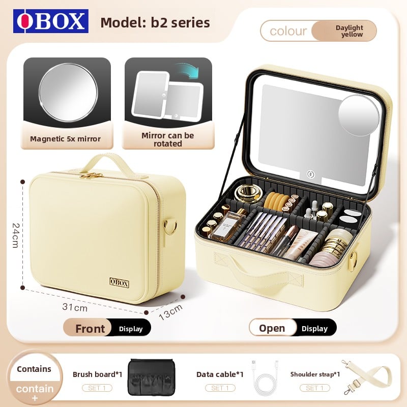Makeup Bag with Mirror & LED Lamp – All-in-One Lighted Beauty Case for Travel & Home