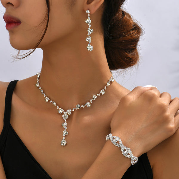 Crystal Necklace, Earring & Bracelet Jewellery Set
