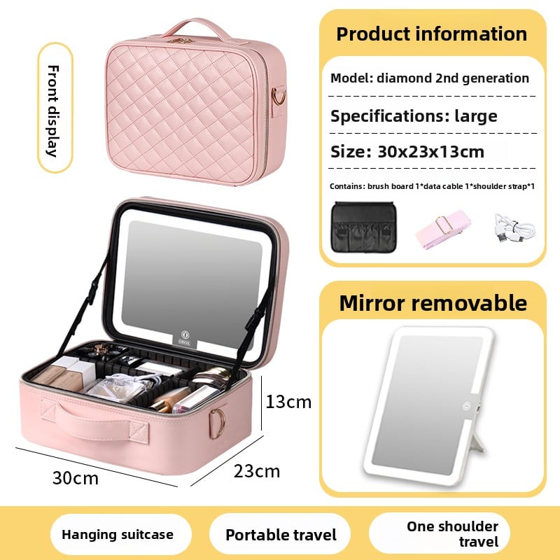 Makeup Bag with Mirror & LED Lamp – All-in-One Lighted Beauty Case for Travel & Home