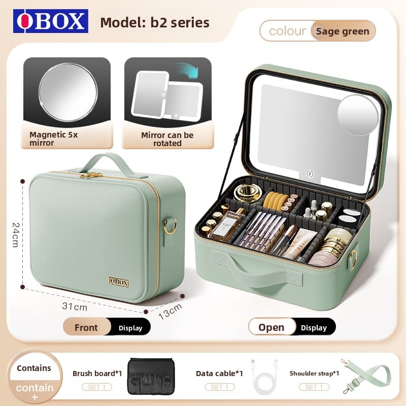 Makeup Bag with Mirror & LED Lamp – All-in-One Lighted Beauty Case for Travel & Home