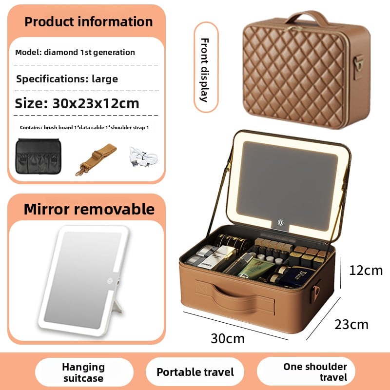 Makeup Bag with Mirror & LED Lamp – All-in-One Lighted Beauty Case for Travel & Home