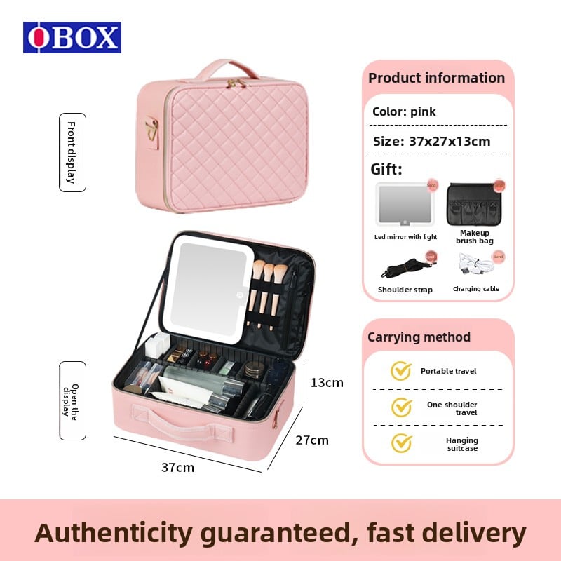 Makeup Bag with Mirror & LED Lamp – All-in-One Lighted Beauty Case for Travel & Home