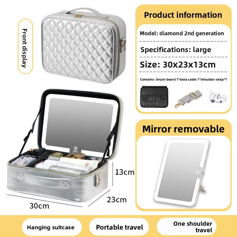 Makeup Bag with Mirror & LED Lamp – All-in-One Lighted Beauty Case for Travel & Home