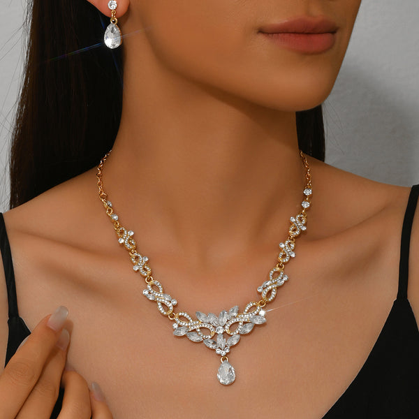 Bridal Rhinestone Necklace & Earrings Set