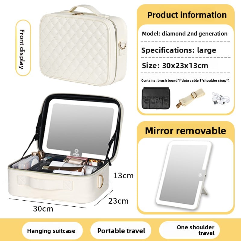Makeup Bag with Mirror & LED Lamp – All-in-One Lighted Beauty Case for Travel & Home