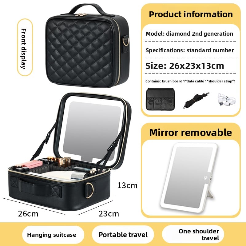Makeup Bag with Mirror & LED Lamp – All-in-One Lighted Beauty Case for Travel & Home
