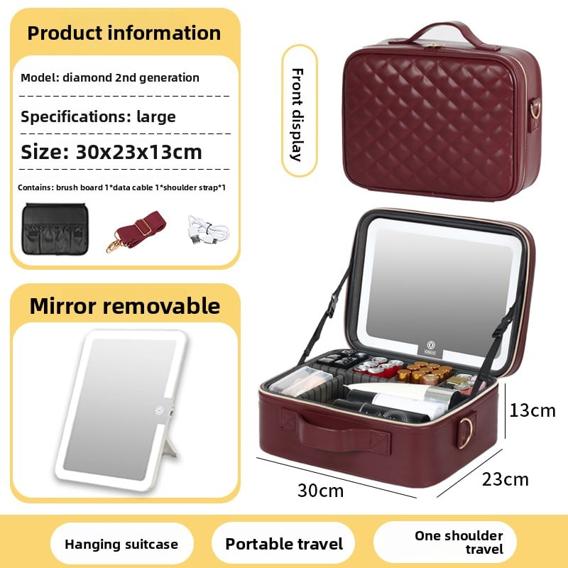 Makeup Bag with Mirror & LED Lamp – All-in-One Lighted Beauty Case for Travel & Home