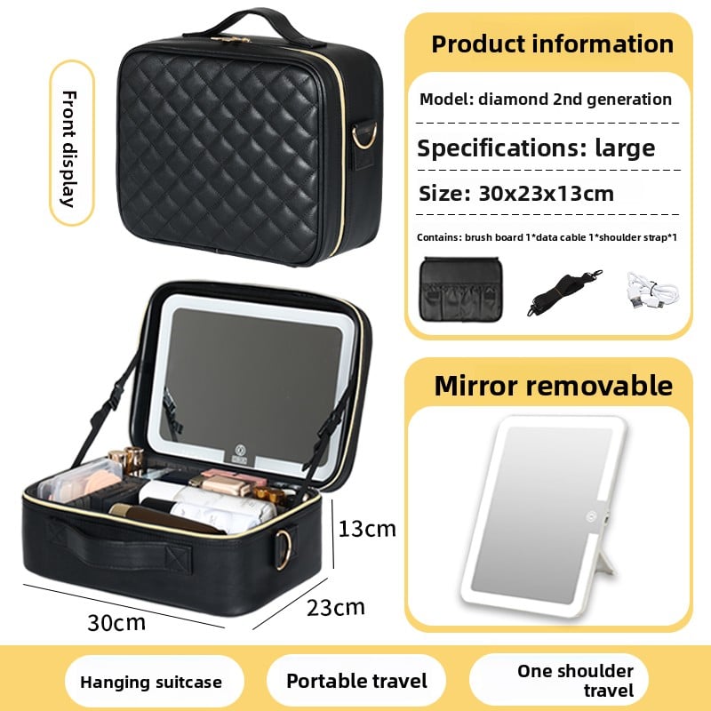 Makeup Bag with Mirror & LED Lamp – All-in-One Lighted Beauty Case for Travel & Home