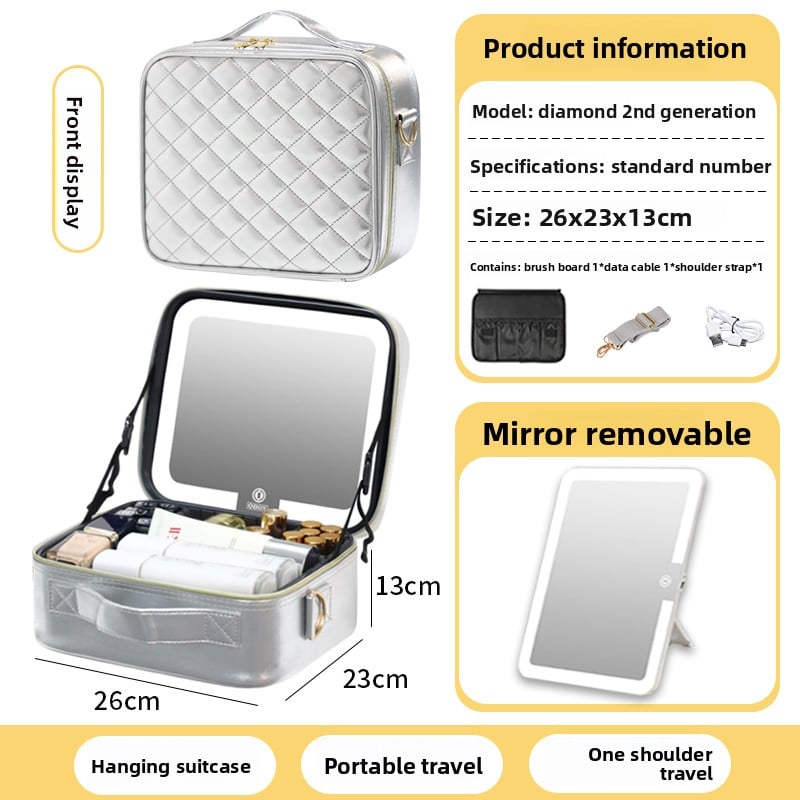 Makeup Bag with Mirror & LED Lamp – All-in-One Lighted Beauty Case for Travel & Home