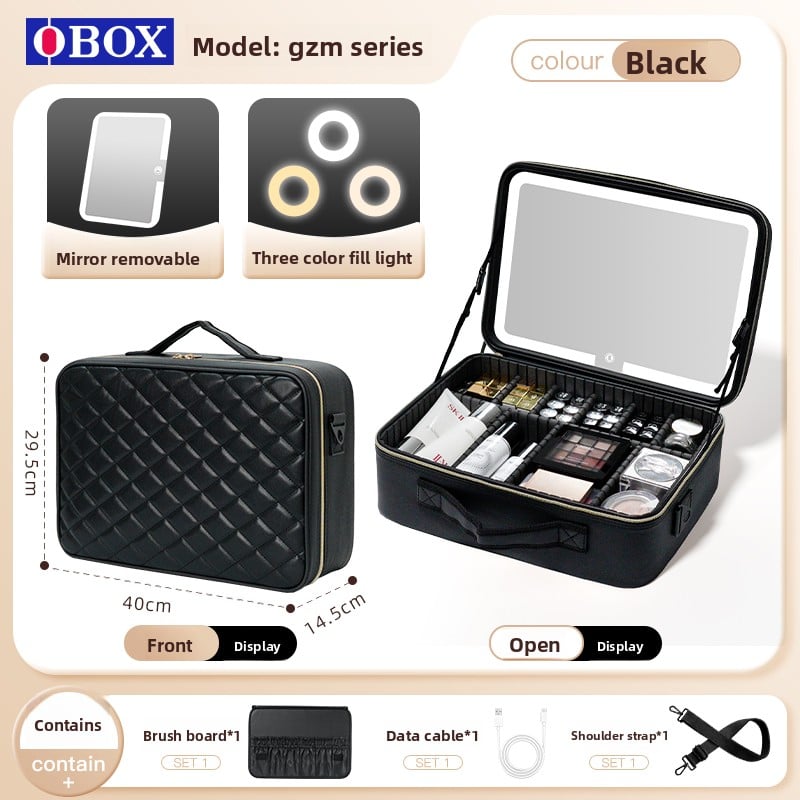 Makeup Bag with Mirror & LED Lamp – All-in-One Lighted Beauty Case for Travel & Home