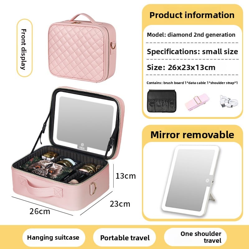Makeup Bag with Mirror & LED Lamp – All-in-One Lighted Beauty Case for Travel & Home
