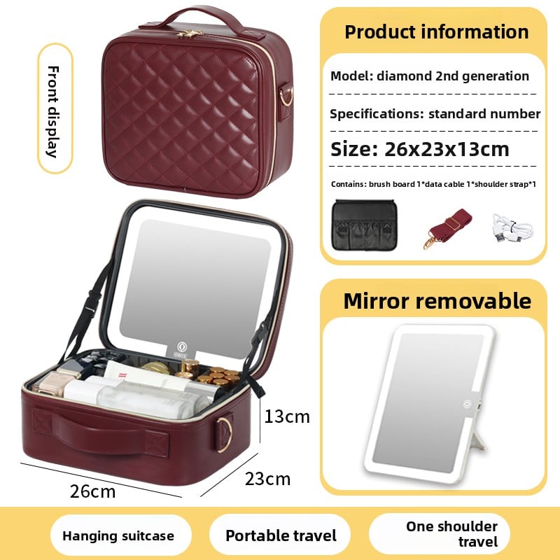 Makeup Bag with Mirror & LED Lamp – All-in-One Lighted Beauty Case for Travel & Home