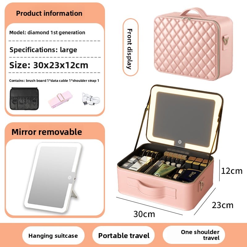 Makeup Bag with Mirror & LED Lamp – All-in-One Lighted Beauty Case for Travel & Home