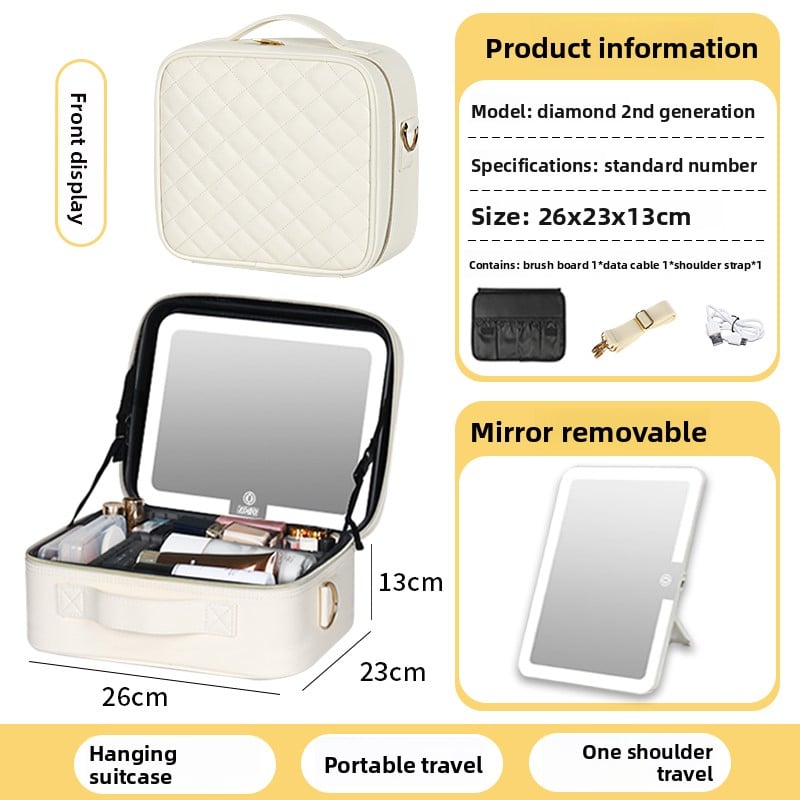 Makeup Bag with Mirror & LED Lamp – All-in-One Lighted Beauty Case for Travel & Home