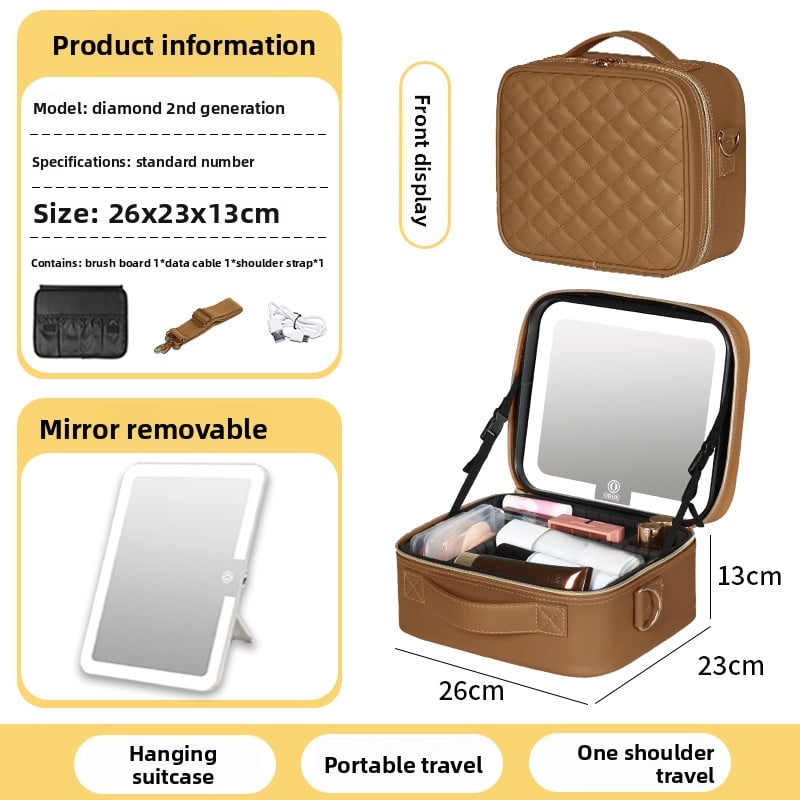 Makeup Bag with Mirror & LED Lamp – All-in-One Lighted Beauty Case for Travel & Home