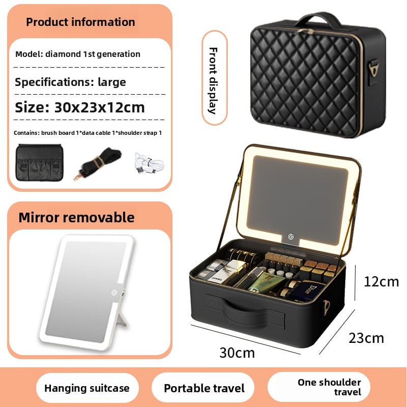 Makeup Bag with Mirror & LED Lamp – All-in-One Lighted Beauty Case for Travel & Home