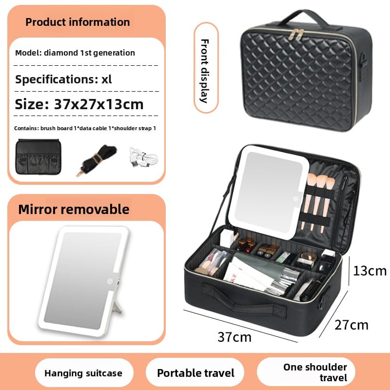 Makeup Bag with Mirror & LED Lamp – All-in-One Lighted Beauty Case for Travel & Home