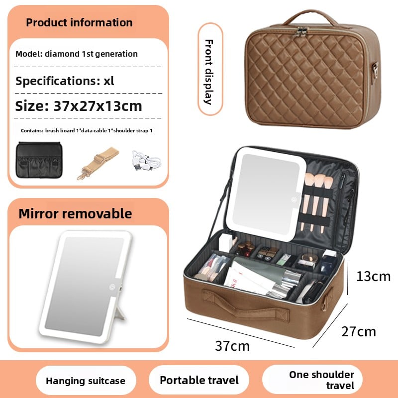 Makeup Bag with Mirror & LED Lamp – All-in-One Lighted Beauty Case for Travel & Home