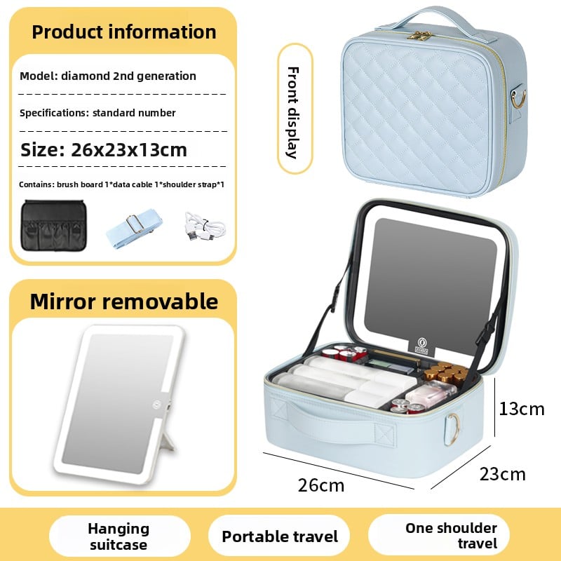 Makeup Bag with Mirror & LED Lamp – All-in-One Lighted Beauty Case for Travel & Home