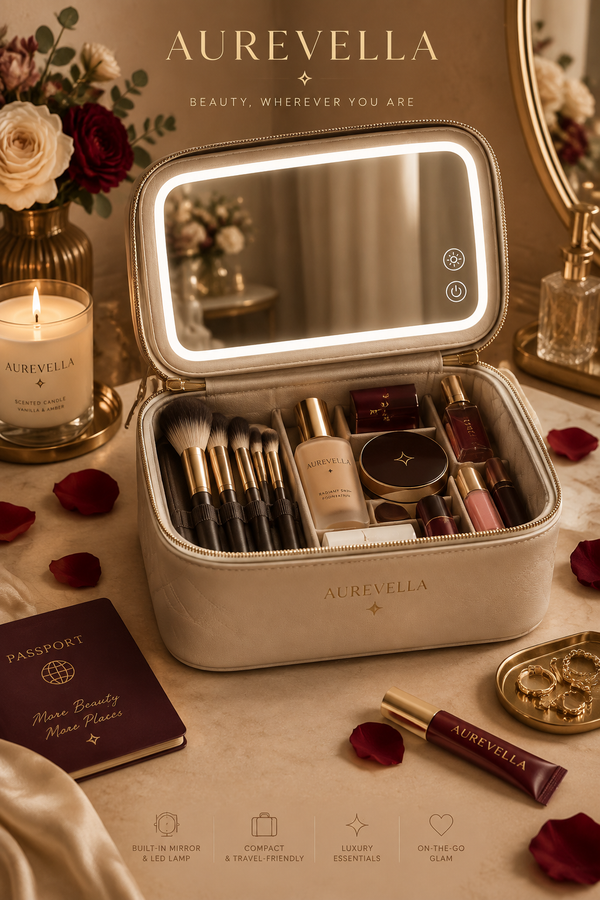 Makeup Bag with Mirror & LED Lamp – All-in-One Lighted Beauty Case for Travel & Home