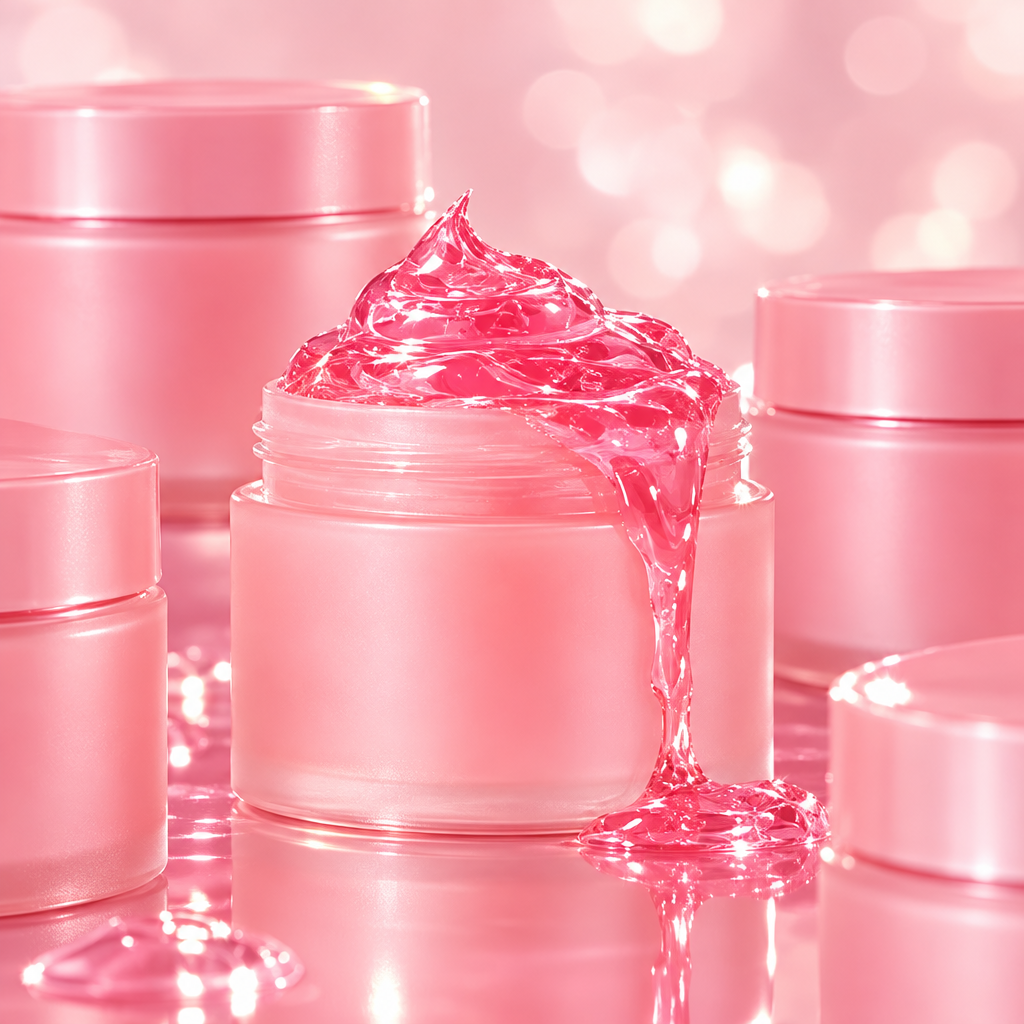 Medicube Collagen Jelly Cream glossy pink texture editorial shot